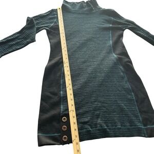 prAna Teal Striped Y2K Mock Neck Button Detail Long Sleeve Dress Women's Size L